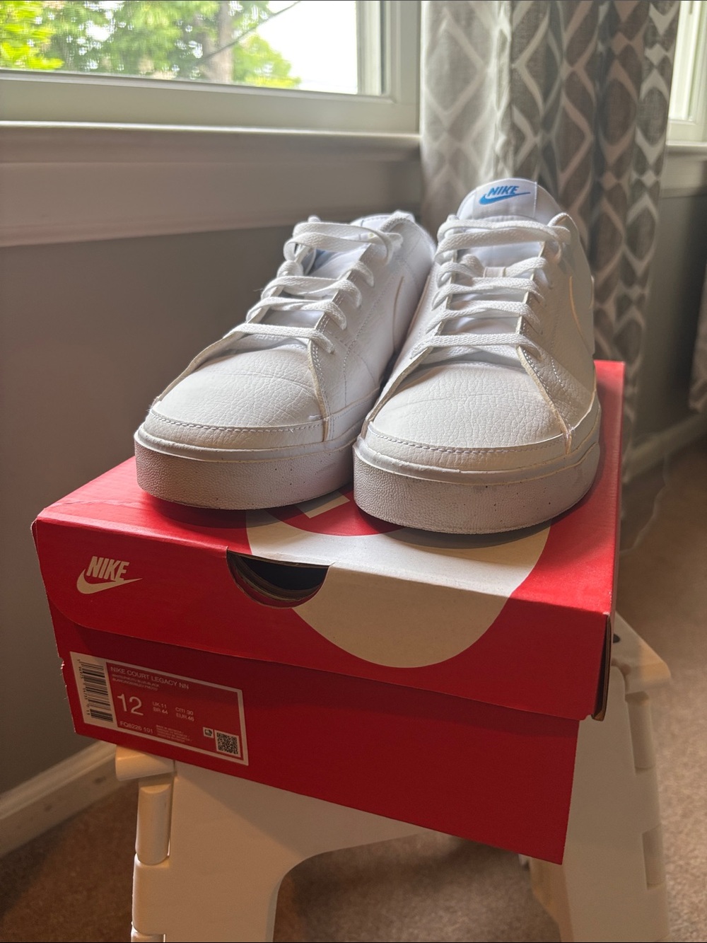 Nike White Low-Top Sneakers with Blue Tongue Logo